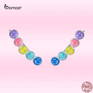 Colorful Rainbow Smiley Studs 925 Silver Earrings for Girls