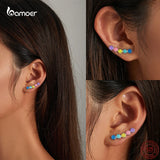 Colorful Rainbow Smiley Studs 925 Silver Earrings for Girls