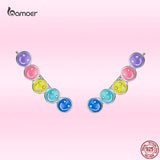 Colorful Rainbow Smiley Studs 925 Silver Earrings for Girls