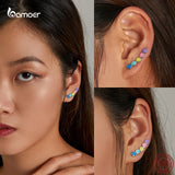 Colorful Rainbow Smiley Studs 925 Silver Earrings for Girls