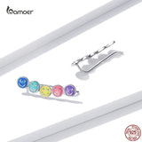 Colorful Rainbow Smiley Studs 925 Silver Earrings for Girls