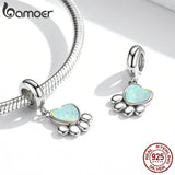Opal Paw Charm 925 Silver Pet Pendant DIY Bracelet Bangle Jewelry Gift