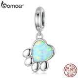 Opal Paw Charm 925 Silver Pet Pendant DIY Bracelet Bangle Jewelry Gift