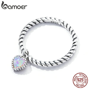 Opal Heart Women Ring 925 Silver Vintage Twist Ring Size 6 7 8 Eternity Band