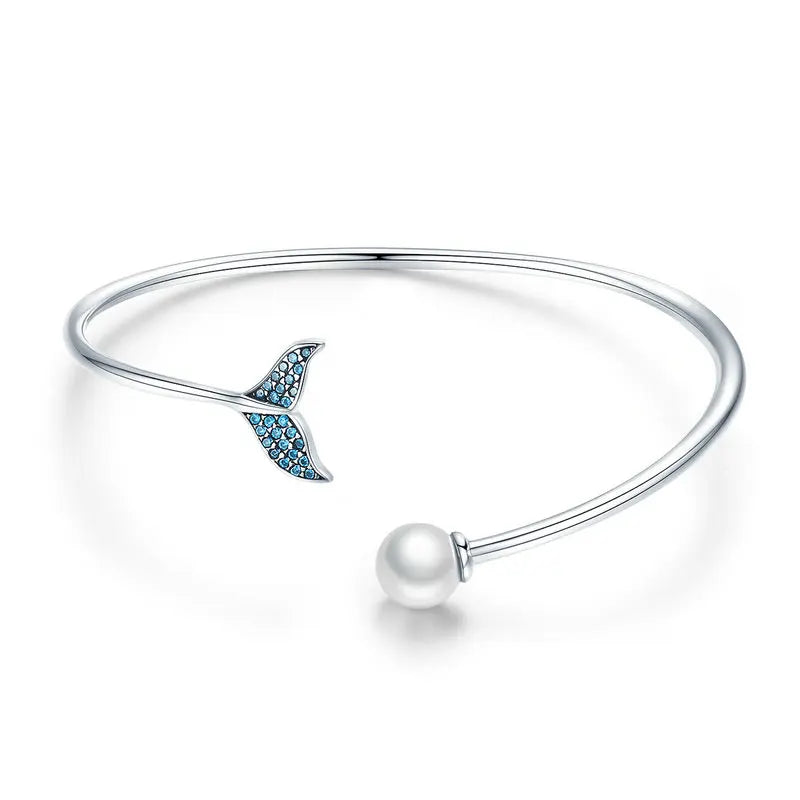 Sterling Silver Mermaid Bangle Fish Tail Bracelet