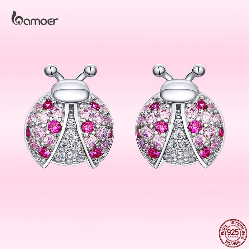 Ladybug Stud Earrings 925 Silver CZ Party Jewelry