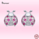 Ladybug Stud Earrings 925 Silver CZ Party Jewelry