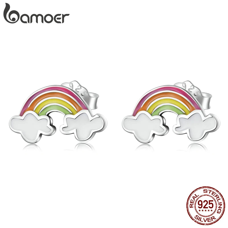 Rainbow Clouds Ear Studs 925 Sterling Silver Colorful Clouds Stud Earrings