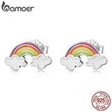Rainbow Clouds Ear Studs 925 Sterling Silver Colorful Clouds Stud Earrings