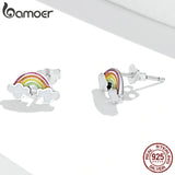 Rainbow Clouds Ear Studs 925 Sterling Silver Colorful Clouds Stud Earrings