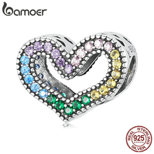 Rainbow Zirconium 925 Silver Heart Pendant for Bracelet & Bangle