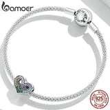 Rainbow Zirconium 925 Silver Heart Pendant for Bracelet & Bangle