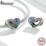 Rainbow Zirconium 925 Silver Heart Pendant for Bracelet & Bangle