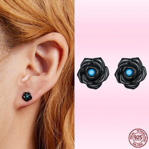 925 Silver Rose Flower Stud Earrings Turquoise Ear Studs