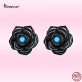 925 Silver Rose Flower Stud Earrings Turquoise Ear Studs