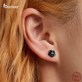 925 Silver Rose Flower Stud Earrings Turquoise Ear Studs