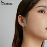 925 Silver CZ Stud Earring Red Crystal Women Wedding Jewelry