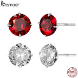 925 Silver CZ Stud Earring Red Crystal Women Wedding Jewelry