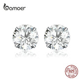 925 Silver CZ Stud Earring Red Crystal Women Wedding Jewelry