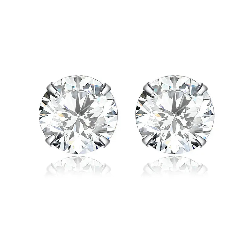 925 Silver CZ Stud Earring Red Crystal Women Wedding Jewelry