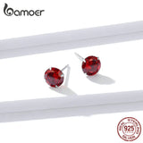 925 Silver CZ Stud Earring Red Crystal Women Wedding Jewelry