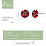 925 Silver CZ Stud Earring Red Crystal Women Wedding Jewelry