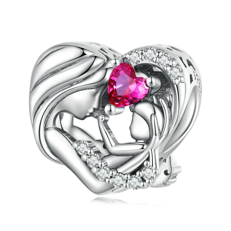 925 Sterling Silver Heart Charm Pendant for Mom