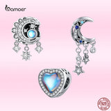 925 Silver Heart Moonstone Star Moon Charms Pendant DIY Jewelry