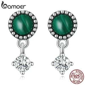 925 Silver Malachite Earrings Women's Jewelry CZ Drop Earrings