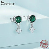 925 Silver Malachite Earrings Women's Jewelry CZ Drop Earrings