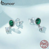 925 Silver Malachite Earrings Women's Jewelry CZ Drop Earrings