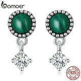 925 Silver Malachite Earrings Women's Jewelry CZ Drop Earrings