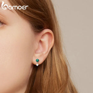 925 Silver Malachite Earrings Women's Jewelry CZ Drop Earrings