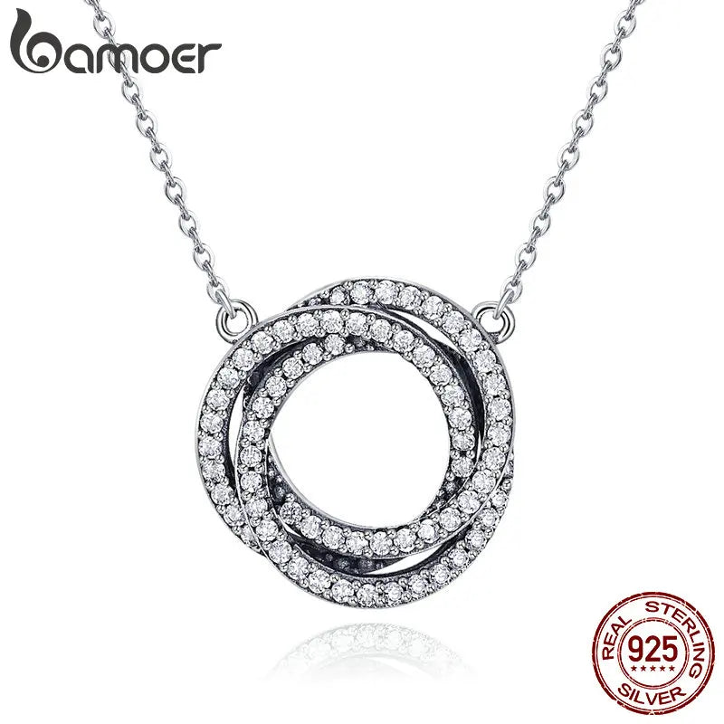 925 Silver Minimalism Geometric Circle Pendant Necklace Women CZ Jewelry