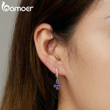 925 Silver Purple Zirconium Cross Earrings Fine Jewelry