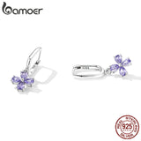 925 Silver Purple Zirconium Cross Earrings Fine Jewelry