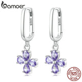 925 Silver Purple Zirconium Cross Earrings Fine Jewelry