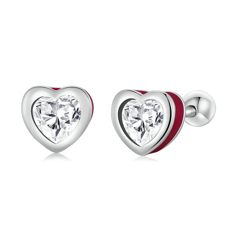 925 Silver Love Heart Stud Earrings Two Colors Fine Jewelry Wedding Gift