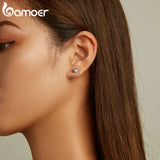 925 Silver Love Heart Stud Earrings Two Colors Fine Jewelry Wedding Gift
