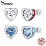 925 Silver Love Heart Stud Earrings Two Colors Fine Jewelry Wedding Gift