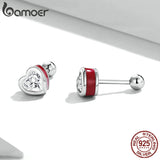 925 Silver Love Heart Stud Earrings Two Colors Fine Jewelry Wedding Gift