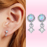925 Silver Opal Ear Studs Earrings Cubic Zirconia Drop Earrings