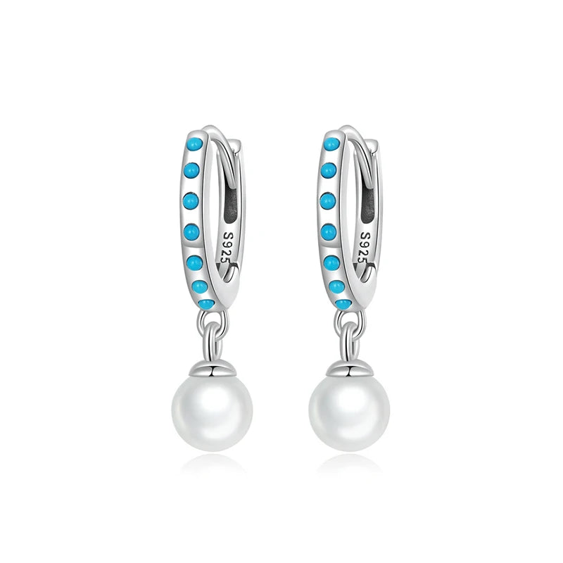 925 Silver Turquoise Shell Bead Drop Earrings Wedding Jewelry