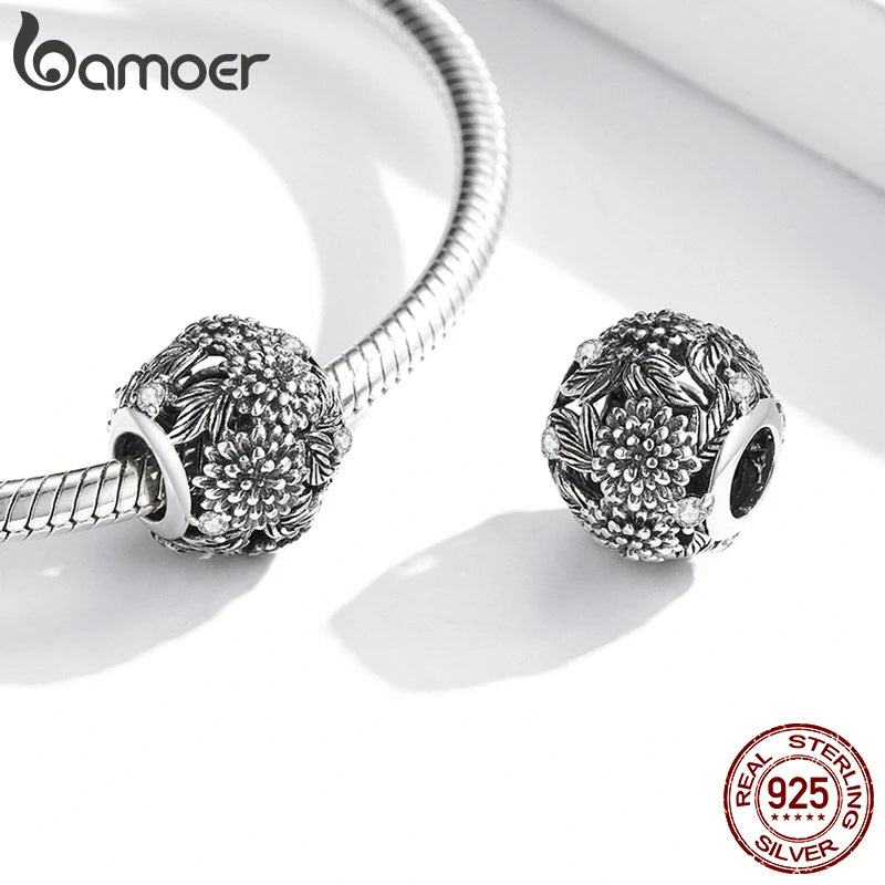 925 Silver Retro Flowers Safety Chain for Women Bracelet or Bangle