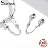 925 Silver Retro Flowers Safety Chain for Women Bracelet or Bangle