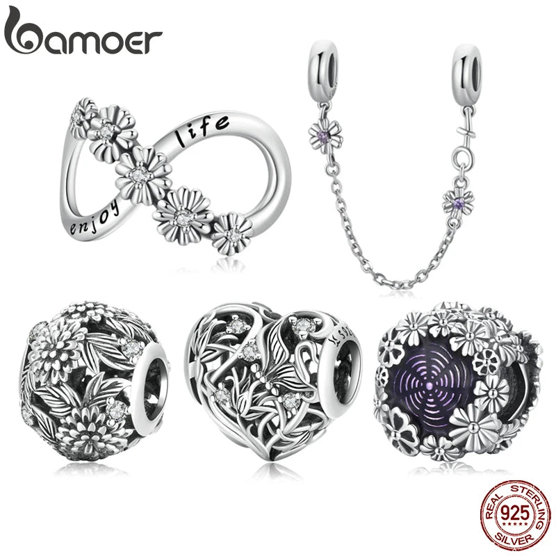 925 Silver Retro Flowers Safety Chain for Women Bracelet or Bangle