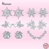 Rose Flower Stud Earrings 925 Sterling Silver Jewelry
