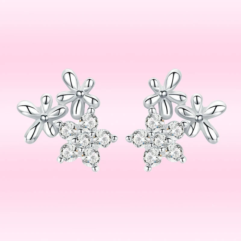 Rose Flower Stud Earrings 925 Sterling Silver Jewelry