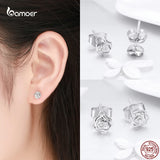 Rose Flower Stud Earrings 925 Sterling Silver Jewelry