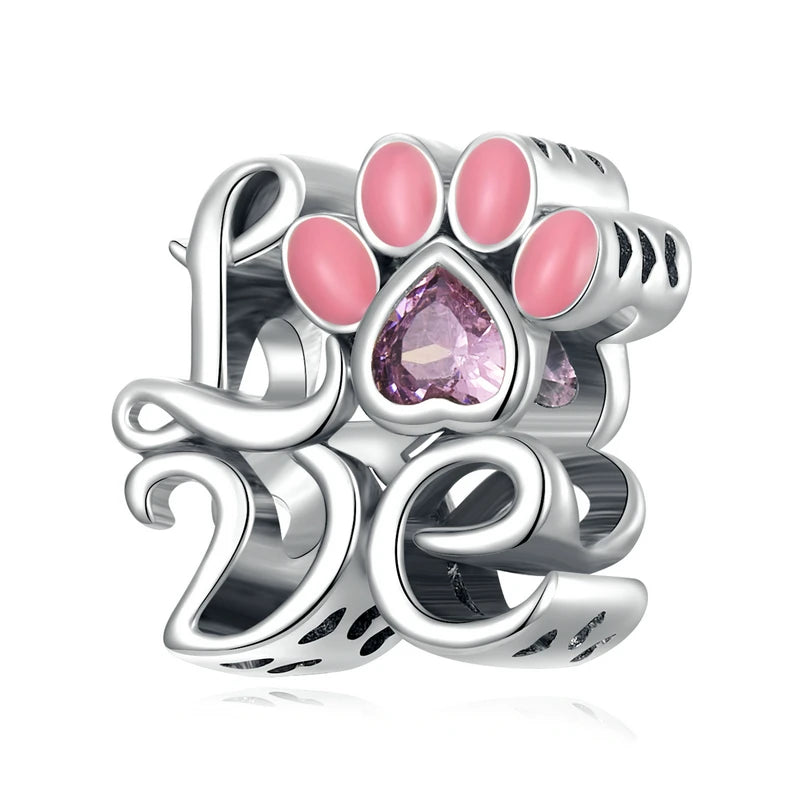 S925 Love Word Charms Beads Pink CZ Pendants Women DIY Jewelry